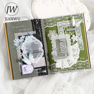 JIANWU Ren Dưới Đám Mây Series Vintage Ren Biên Giới Phong Cảnh Chất Liệu Cắt Dán Sổ Lưu Niệm Nhãn Dán Sáng Tạo Tạp Chí Văn Phòng Phẩm