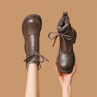 Giày bốt ngắn nữ ngón chân tròn Giày bốt Martin buộc dây sang trọng