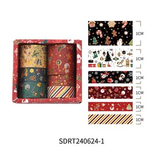 [Khuyến nghị của cửa hàng] 6 cuộn Sáng tạo Giáng sinh vui vẻ Bộ băng ghi chép Washi Phim hoạt hình Chất liệu DIY Băng trang trí 11.7