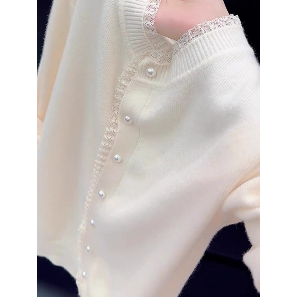 [Áo Len Cashmere Dài Tay] Mềm mại với ren, ấm áp theo xu hướng mới