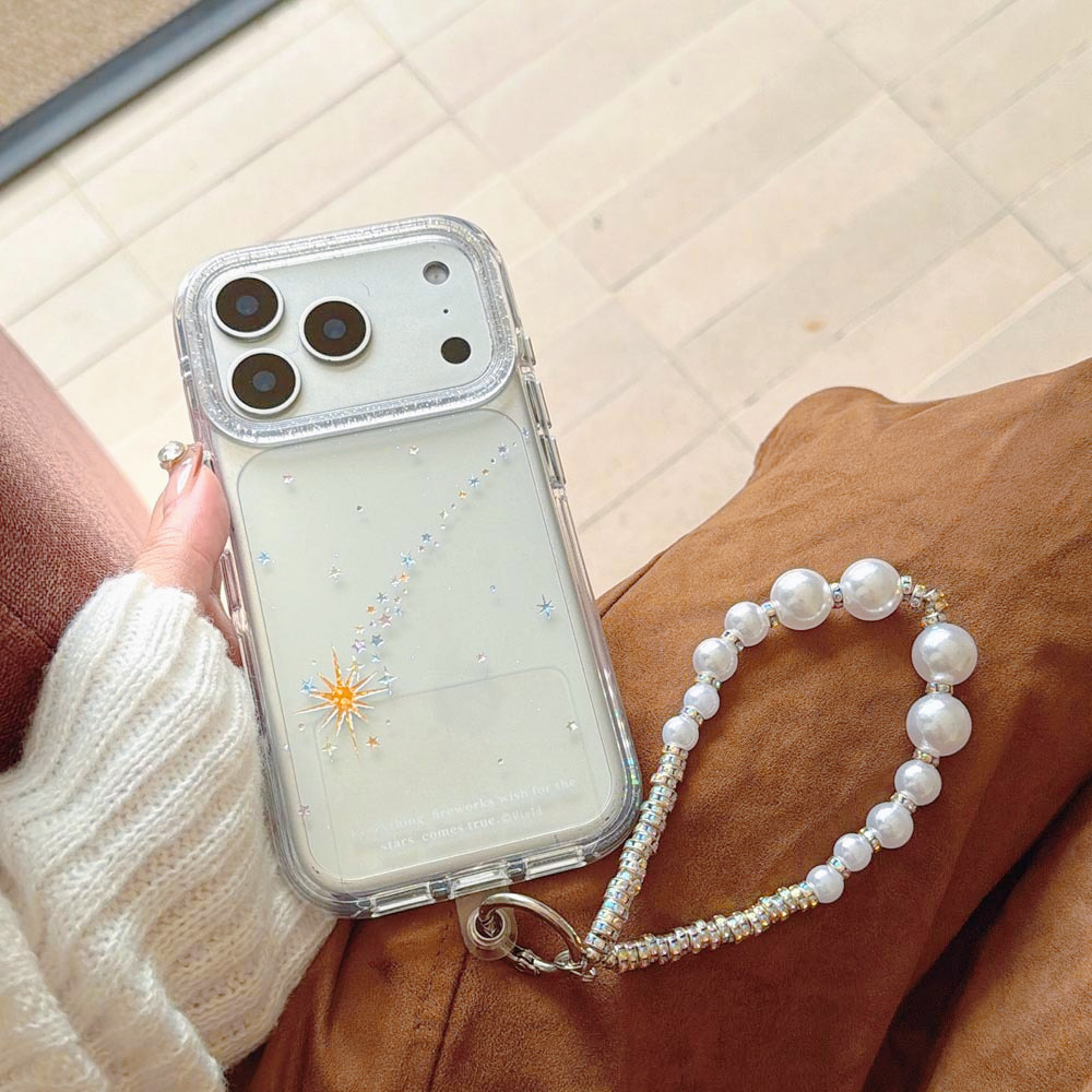 Ốp lưng cứng trong suốt Tương thích với iPhone 13 14 14Pro 14ProMax 15 15Pro 15ProMax 16 16Pro 16ProMax 17 17Pro 17ProMax Ốp họa tiết sao băng vàng