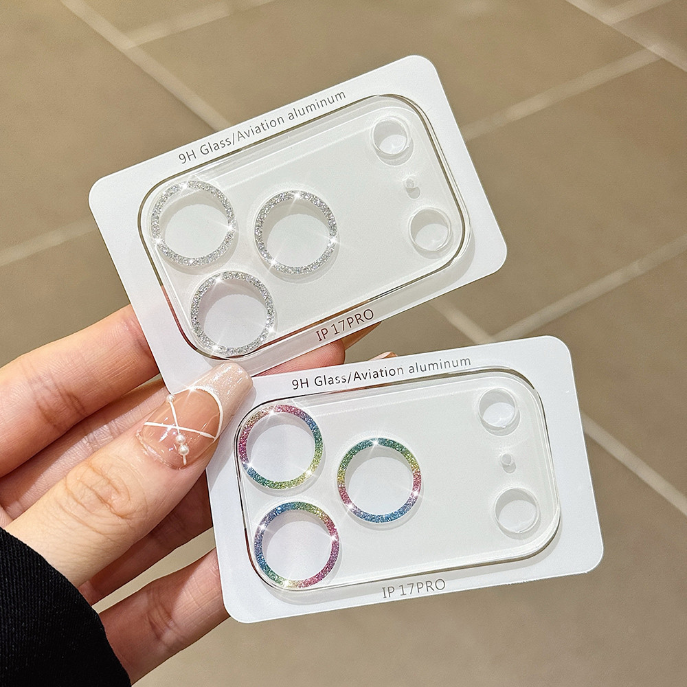 Kính Lấp Lánh Camera Tích Hợp Ống Kính Bảo Vệ Phim Cho iPhone 17 Pro Max 17 Air 16 Plus 15 14 13 12 11 Kính Cường Lực Camera Bảo Vệ Phim