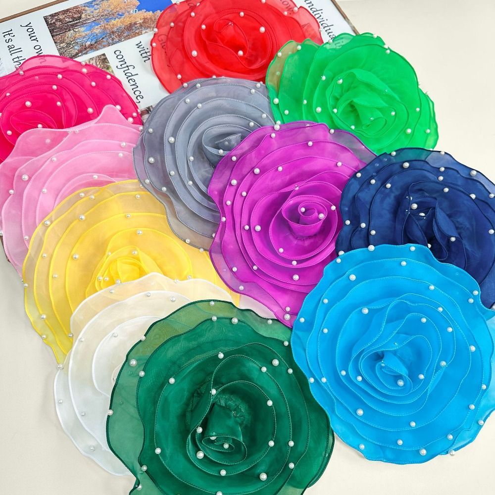 Miếng dán hoa hồng MERIGGIARE, Hoa ngực vải Organza nhân tạo, Phụ kiện trâm cài đầu hoa 26,5cm dễ thương