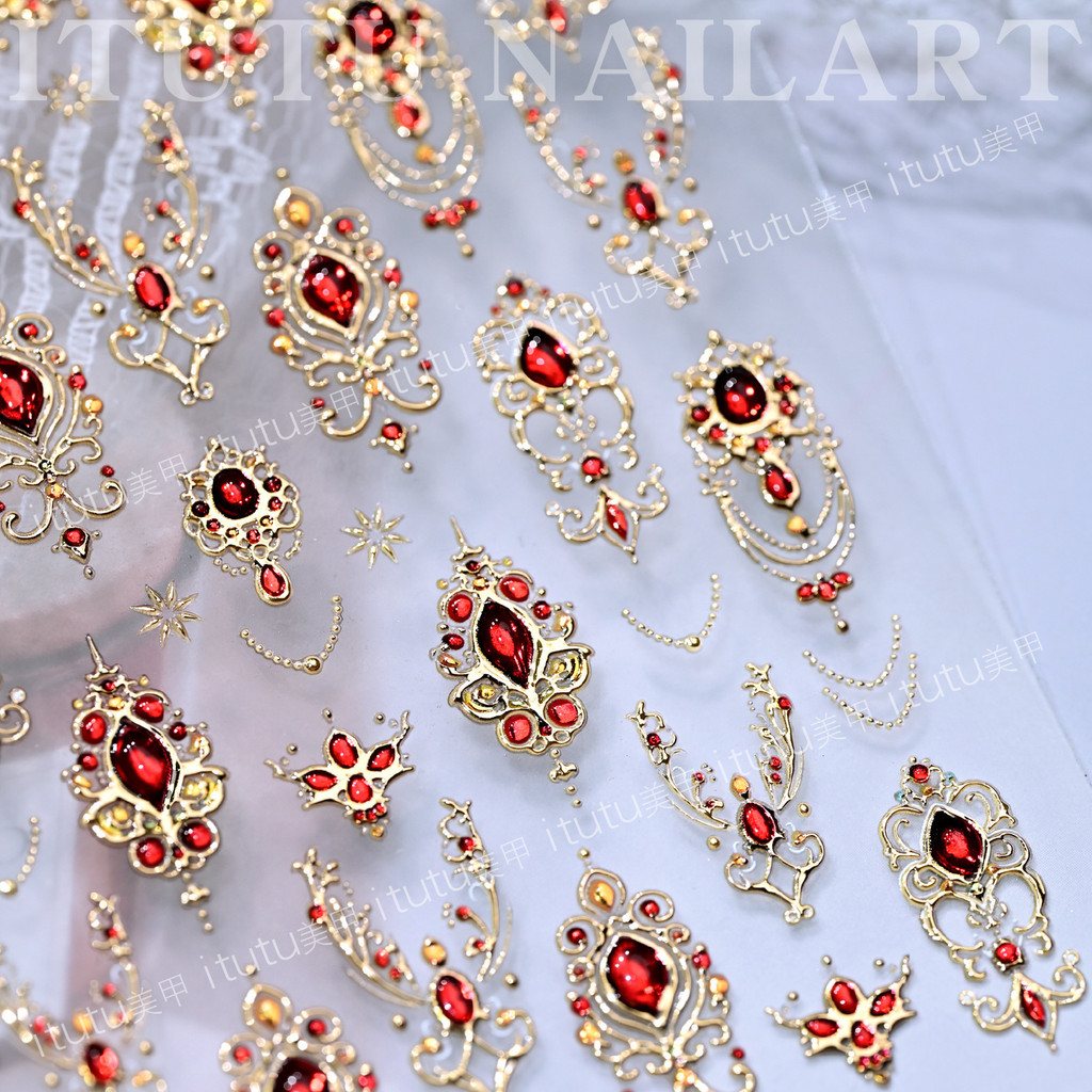Itutu Retro Baroque Scepter Mạ Vàng Miếng Dán Móng Tay Sang Trọng Giả Đá Quý Trang Sức Trang Trí Móng Tay Trang Sức Nhỏ 388 UNXR