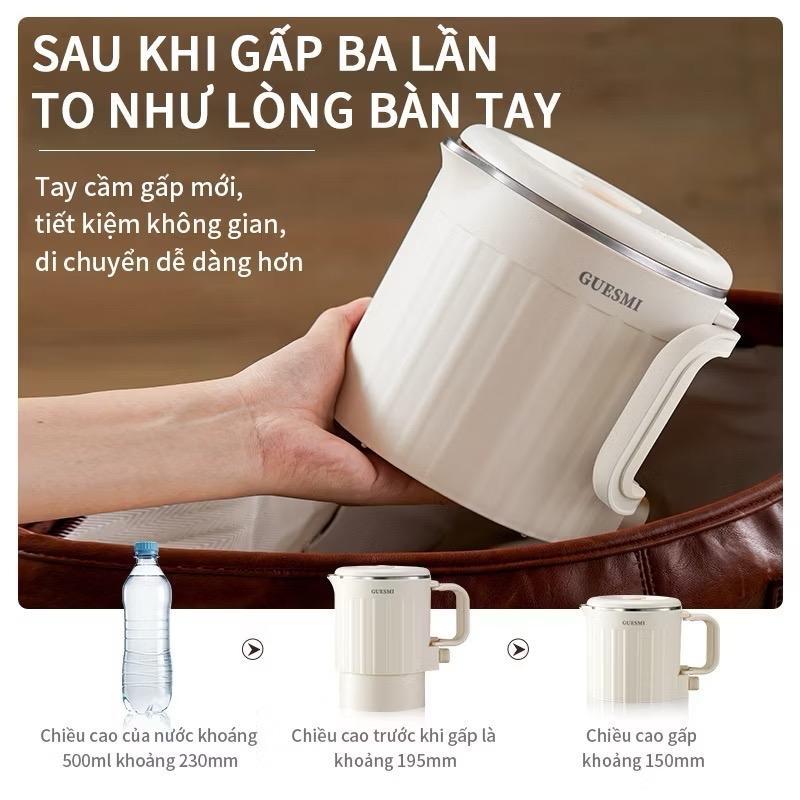 Ấm Đun Nước Điện 800ML, Chống Bỏng Hai Lớp, Tự Động Ngắt, Ấm Đun Nước Gấp Gọn 600W, Nồi Nấu Mì