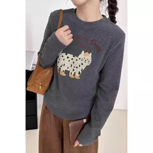Milyfashion Chải Bên Trong Dài Tay Mèo In Hình Thu Đông Bên Trong Dày Đức Nhung Đáy Top