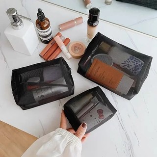 1 / 3 Túi đựng mỹ phẩm lưới màu đen trong suốt S / M / L - Túi đựng đồ vệ sinh du lịch di động
