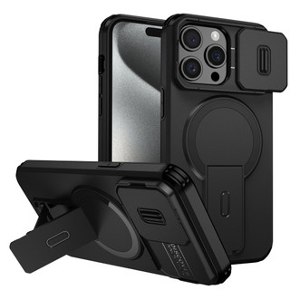 Dành cho iphone 15 Pro Max Ốp điện thoại có nắp máy ảnh trượt Chân đế từ tính Vỏ mỏng chống sốc