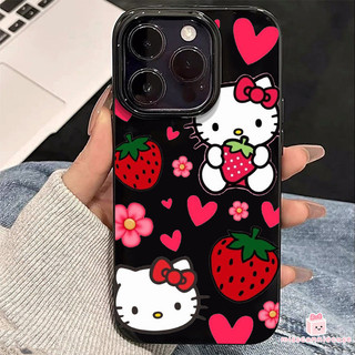 Ốp Lưng Cho Iphone 17 15 12 14 13 11 16 Pro Max Air 7 16 15 14 8 6 Plus 7Plus XS X XR Max SE 2022 Phim Hoạt Hình HelloKitty Trái Tim Tình Yêu Dâu Tây Sang Trọng Bóng Bề Mặt