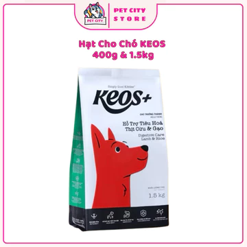Thức Ăn Hạt KEOS Cho Chó, Thức ăn hạt hỗ trợ tiêu hóa cho chó trưởng thành vị thịt cừu và gạo 400g và 1.5kg - PETCITY