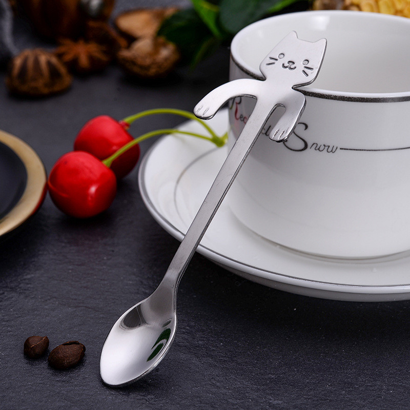 Thép không gỉ 304 Trẻ Em Thìa Cơm Sáng Tạo Hoạt Hình Hình Mèo Muỗng Hình Rắn Màu Cà Phê Khuấy Thìa Tráng Miệng Thìa S