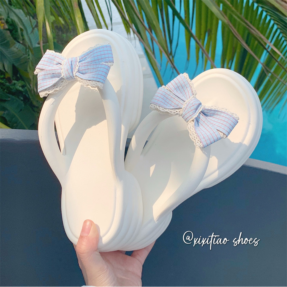 XIXITIAO Nơ Dễ Thương Flip-Flops Mặc Ngoài Trời Đi Biển Flip-Flops Dép Dép Nữ Mùa Hè