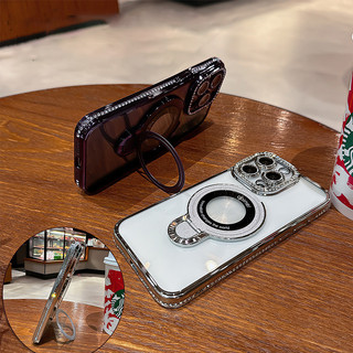 Ốp lưng iPhone đính đá lấp lánh, chống sốc, bảo vệ camera, giá đỡ gập, sạc từ tính cho 17 Air 16 15 14 13 12 11 Pro Max