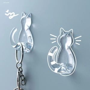 Vượt qua Móc Mèo Nhà Bếp Mạnh Mẽ Trong Suốt Mèo Dễ Thương Dính Móc Tường Cửa Phía Sau Áo Móc Không Dấu Không thủng
