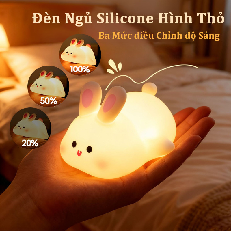 Đèn Ngủ Silicone Hình Thỏ Dễ Thương, Ba Mức điều Chỉnh độ Sáng, Đèn tạo bầu không khí có thể sạc lại USB