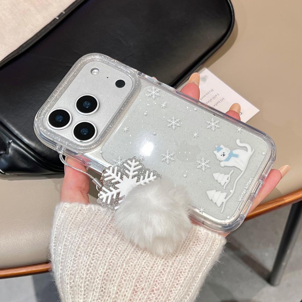 Ốp lưng cứng trong suốt Tương thích với iPhone 13 14 14Pro 14ProMax 15 15Pro 15ProMax 16 16Pro 16ProMax 17 17Pro 17ProMax Ốp họa tiết mèo bông tuyết