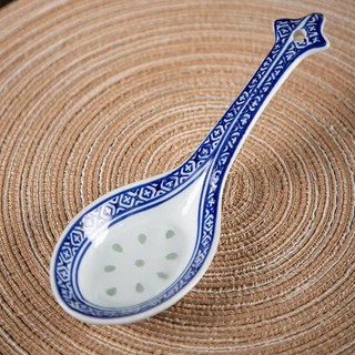 Thìa sứ Jingdezhen xanh trắng, bộ đồ ăn, thìa cơm/canh, phong cách Trung Quốc