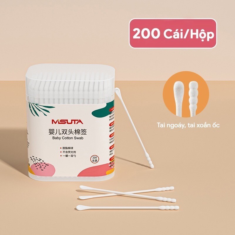 Combo 5 Hộp Tăm Bông Trẻ Em 200 Que Hãng Vcoool, Emma Kids, Misuta Kháng Khuẩn Cho Bé