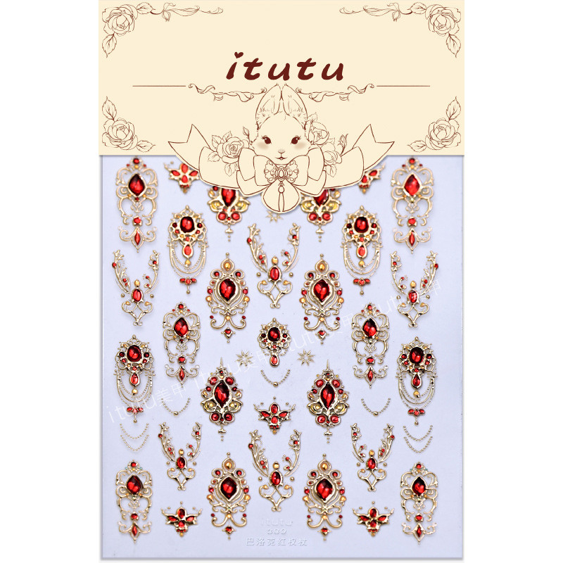 Itutu Retro Baroque Scepter Mạ Vàng Miếng Dán Móng Tay Sang Trọng Giả Đá Quý Trang Sức Trang Trí Móng Tay Trang Sức Nhỏ 388 UNXR
