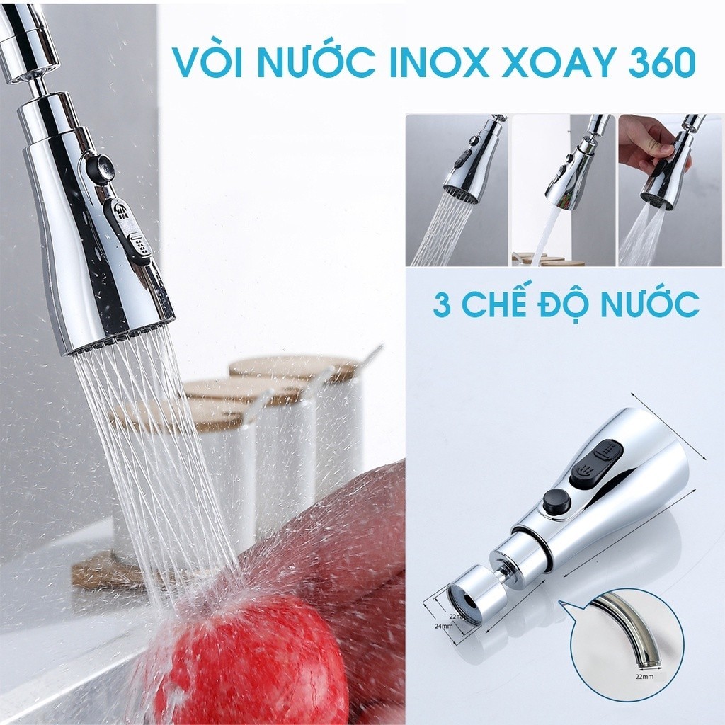 Đầu vòi nước tăng áp rửa bát xoay 360 MẪU MỚI có 3 chế độ tiện dụng