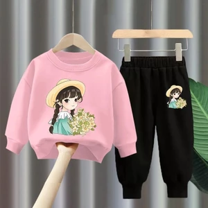 Bộ áo nỉ hoạt hình dễ thương cho bé gái và bộ đồ hai mảnh Bộ trang phục nhẹ thoải mái cho trẻ em