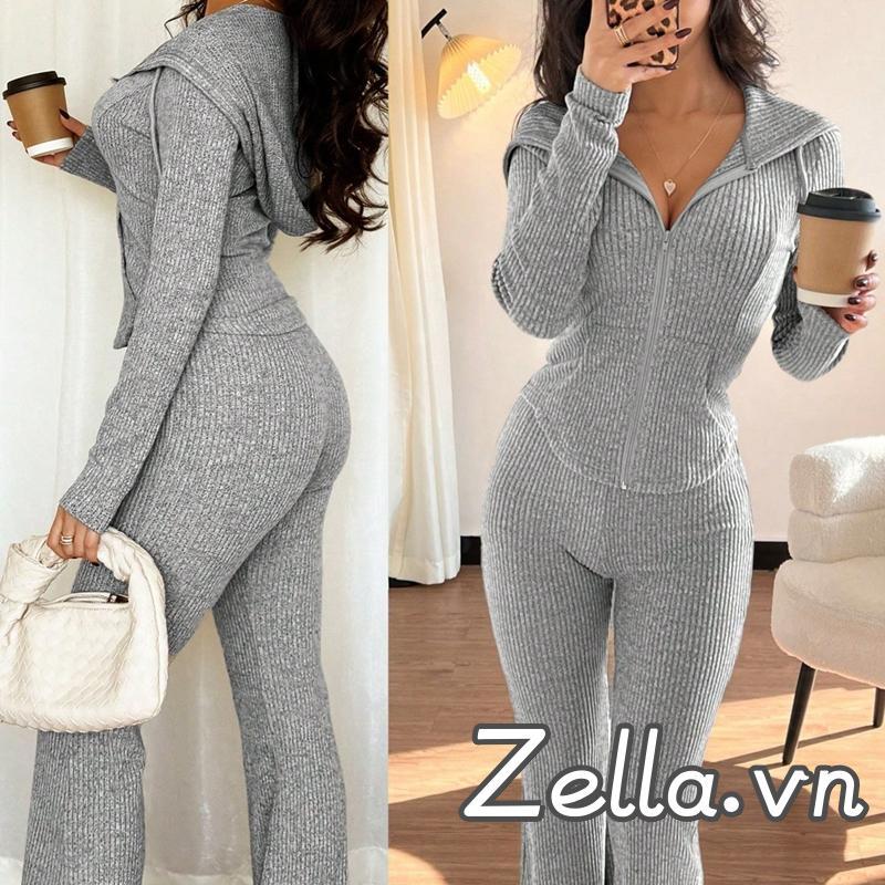 Trang phục mùa thu dành cho nữ: Bộ áo hoodie và quần loe