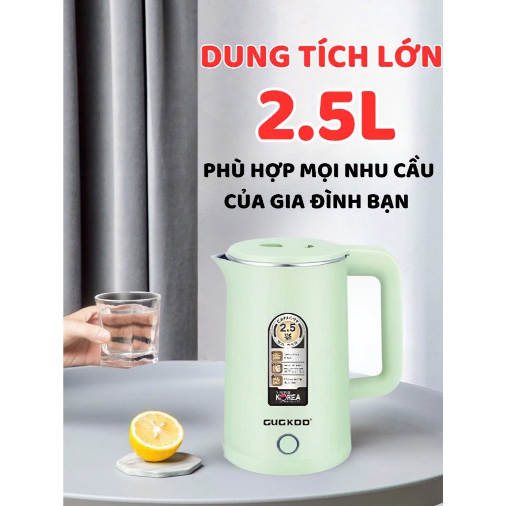 Ấm Siêu Tốc Guckdo ST20 công suất 1500W dung tích 2,5L đun sôi cực nhanh siêu tiết kiện điện