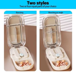 WEAVELYF Half Pill Cutter, Divider Organizer Hộp lưu trữ có thể điều chỉnh, Bộ chia máy tính bảng chống bụi thiết kế 2 trong 1 di động cho thuốc nhỏ hoặc lớn