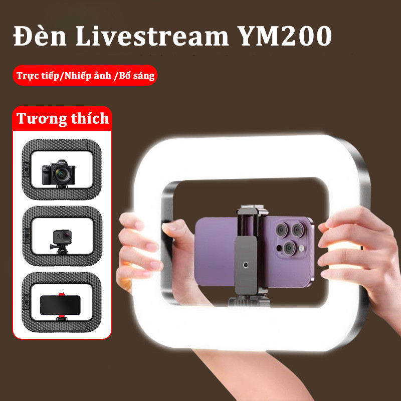 Đèn Livestream YM200, 3 Chế Độ Ánh Sáng, Di Động Tích Hợp Giá Đỡ Điện Thoại Hỗ Trợ Quay Video, Chụp Ảnh
