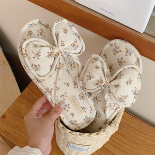 XIXITIAO Dép vải lanh nữ, thoải mái, dễ thương, dùng được bốn mùa, có họa tiết hoa và nơ