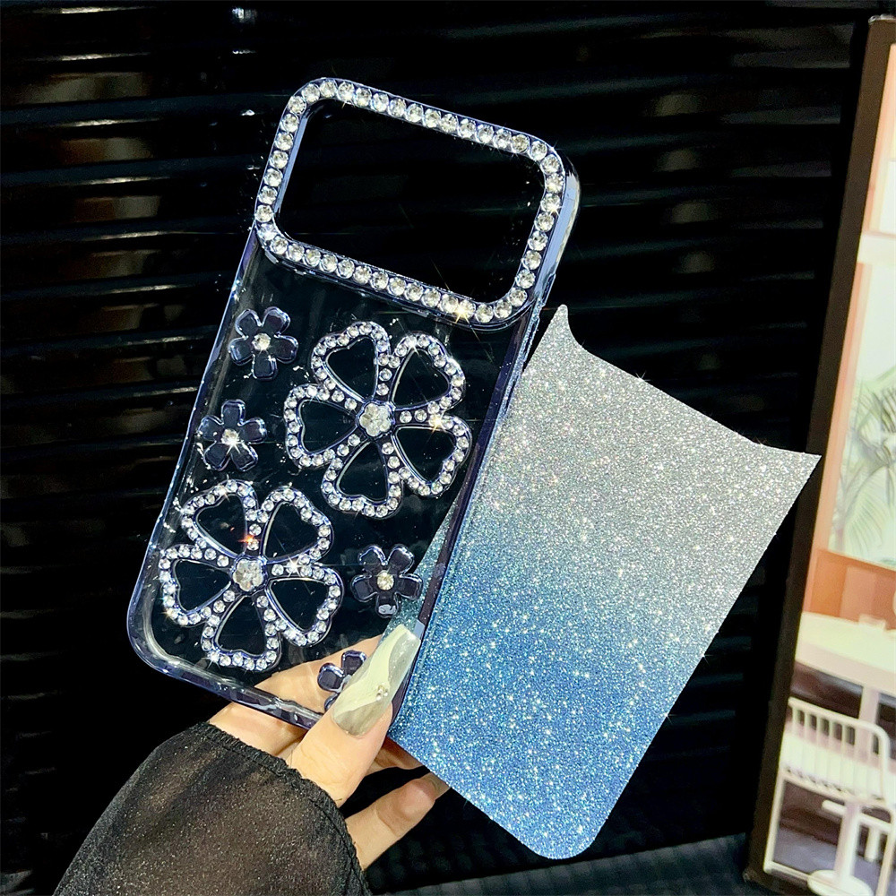 Ốp điện thoại hoa kim cương lấp lánh sang trọng cho iPhone 17 Pro Max 12 13 14 15 16 pro max Air 15 16 plus Bảo vệ Camera ống kính TPU vỏ mềm bảo vệ điện thoại
