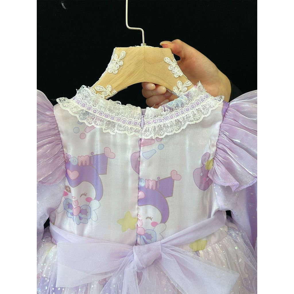 Bé Gái Gothic Đầm Công Chúa Xuân Thu Kuromi Sinh Nhật Thời Trang Trẻ Em Giai Điệu Lông Tơ Gạc Đầm