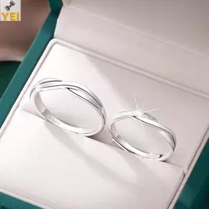 Bộ Nhẫn Cặp Đôi Màu Bạc Điều Chỉnh Size, Phù Hợp Làm Quà Tặng Kỷ Niệm Sang Trọng Cho Nữ