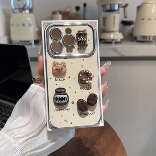 Vỏ Gấu Coffe 3D Hoạt Hình Dễ Thương + Dây Xích Cho IPhone 16 11 15 14 13 12 Pro Max X Xr Xs Max 6 6s 7 8 Plus SE 2020 Vỏ Điện Thoại Bảo Vệ Ống Kính Chống Sốc Mềm + Giá Đỡ Vỏ Đen