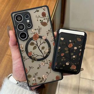 Ví họa tiết hoa hồng cổ điển cho s25 có thể so sánh cho Samsung s20fe S21 S21PLUS S22 S23 S24 Vỏ siêu chống sốc S25 Plus S25ultra Thẻ bìa cho vỏ bỏ túi