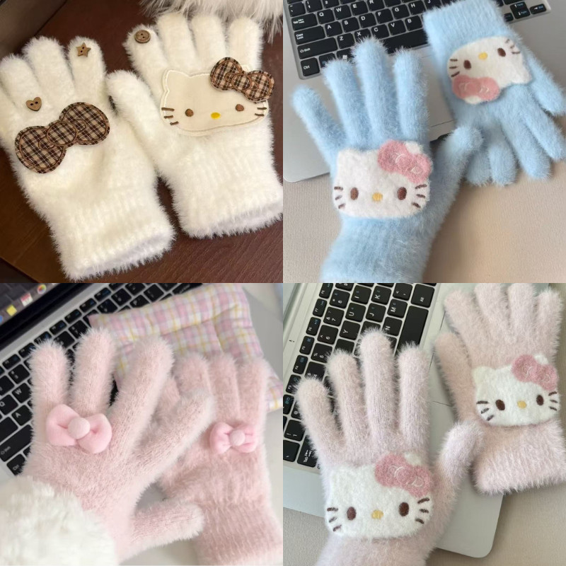 Găng Tay Nữ Mùa Đông Hello Kitty 5 Ngón Lót Nỉ Ấm Áp Chống Gió,Chống Lạnh Tuyệt Đối Richouse