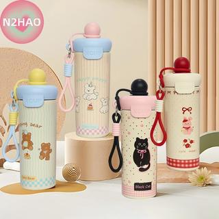 N2HAO Hoạt Hình Di Động Cốc Hút Chân Không Dung Tích Cao Có Dây Nâng 316 Thép Không Gỉ Cốc Chai Nước Cách Nhiệt Bé Trai Và Bé Gái n