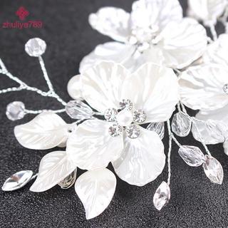 < zhuliye789 > Cô Dâu Pha Lê Ngọc Trai Hoa Trang Sức Tóc Cưới Phụ Kiện Tóc Sang Trọng