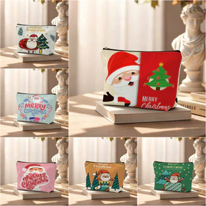 Túi đựng mỹ phẩm có khóa kéo ông già Noel hoạt hình, Túi đựng mỹ phẩm, Túi quà dự tiệc độc thân cho bé gái, Quà tặng Giáng sinh