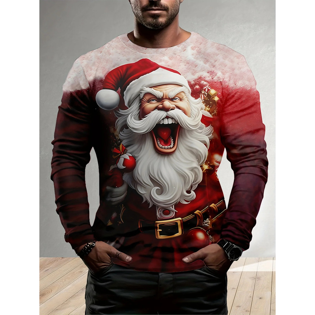 Áo Thun Ông Già Noel Họa Tiết Trừu Tượng, Cổ Tròn, Thoáng Mát Cho Tiệc Giáng Sinh Và Mặc Hằng Ngày