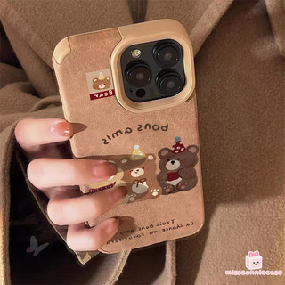 Ốp Lưng Cho Iphone 11 13 14 16 12 17 15 Pro Max Air XR X XS Max 14 16 15 Plus Retro Dễ Thương Mũ Gấu Nhãn Da Họa Tiết Lông Vũ Bìa Mềm