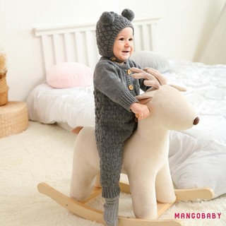 MG-Infant Baby 2 Bộ trang phục mùa đông Áo liền quần dệt kim màu trơn dài tay + Bộ mũ gấu
