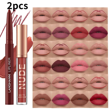 Langmani Lip Gloss and Lip Liner Set 2 Miếng Cốc Chống Dính Matte Lip Gloss Set LANGMANNI Son Môi Và Matte Lip Gloss Set 2 Miếng