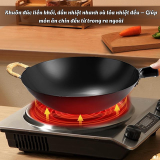 Chảo Thép Tôi Cao Cấp IKEA Mama - Chống Dính Tự Nhiên, Tay Gỗ Cách Nhiệt, Dùng Bền Lâu