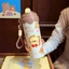 Cốc cách nhiệt ICUCKO, Cốc hút chân không bằng thép không gỉ kem, có dây buộc có ống hút 600ml Chai nước giữ nhiệt Quà tặng