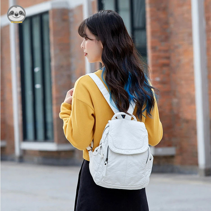 Ba lô da mềm thời trang nữ / Ba lô chống trộm chống thấm nước / Túi đi học du lịch dung tích lớn / Ba lô da chất lượng cao phù hợp thời trang
