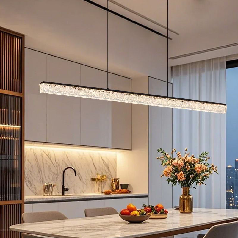 Đèn dây chuyền tuyến tính màu đen Đèn chùm Led có thể điều chỉnh độ sáng hiện đại Bàn hồ bơi tối giản Đèn treo trần cho nhà bếp Đảo phòng ăn Thanh