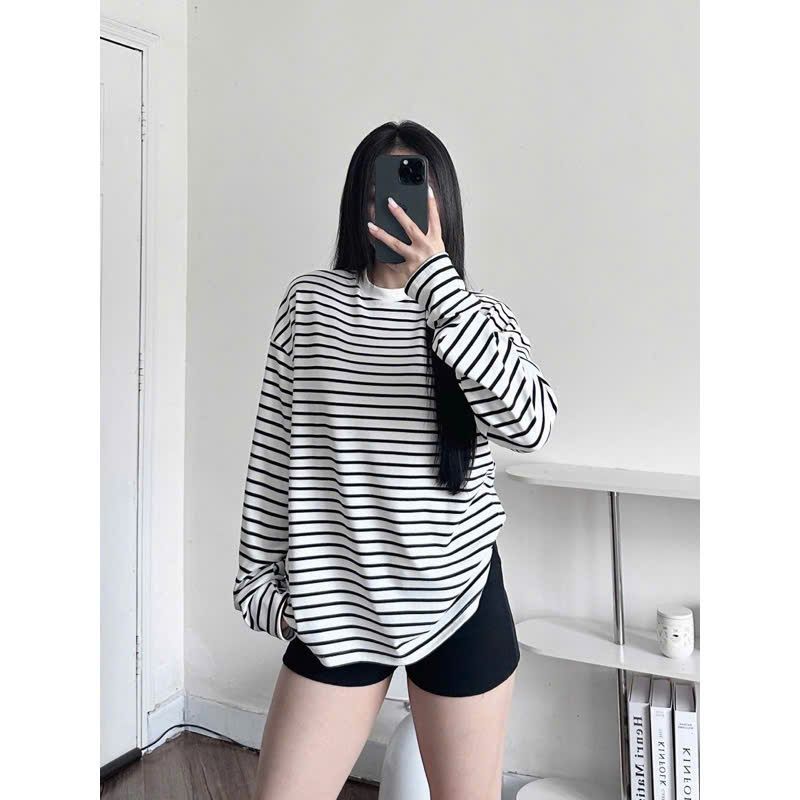 ÁO THUN DÀI TAY KẺ SỌC NGANG MẶC BỐN MÙA BIGSIZE 70KG