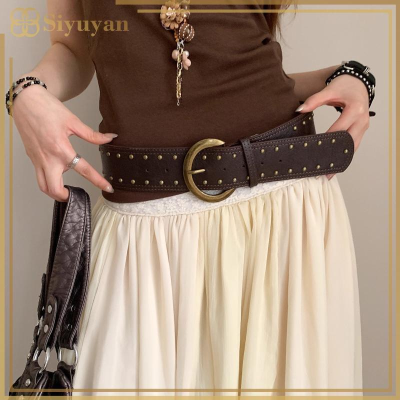 Siyuyan Thắt lưng da phong cách Gothic nặng, Y2K punk - Phụ kiện thời trang cho đầm và quần jean