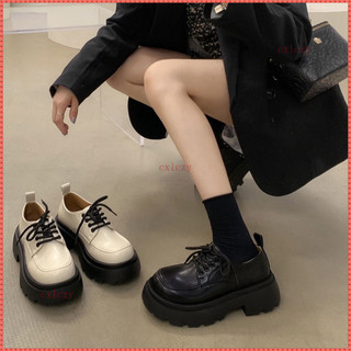Giày da bé gái phong cách Anh 2023, dây rút, dày, slip-on